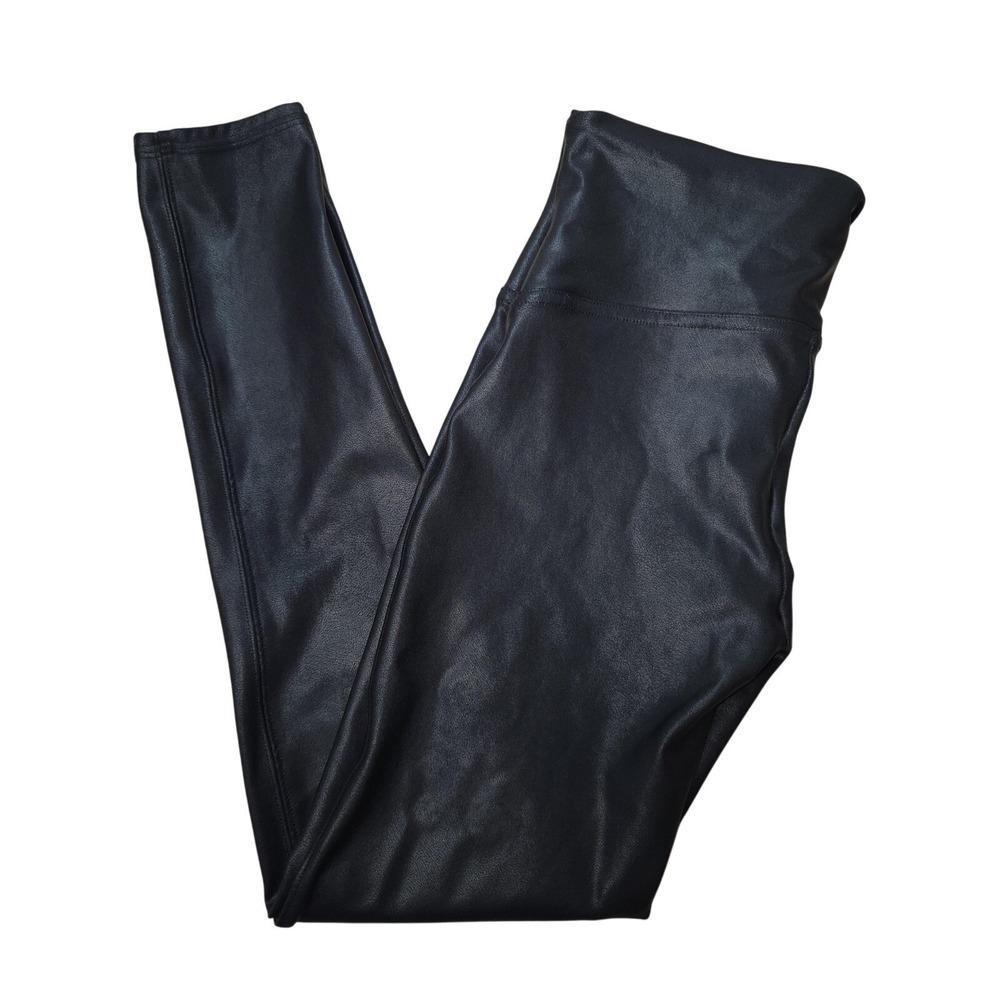 Spanx Leggings Womens Large Petite Black Faux Leather High Rise Shaping Slimming